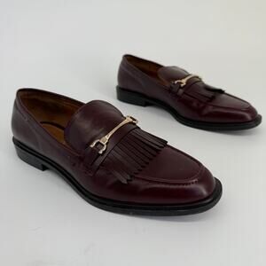 Zara Burgundy Loafers Fringe Horsebit Preppy Dress Shoes Dark Academia Size 9.5